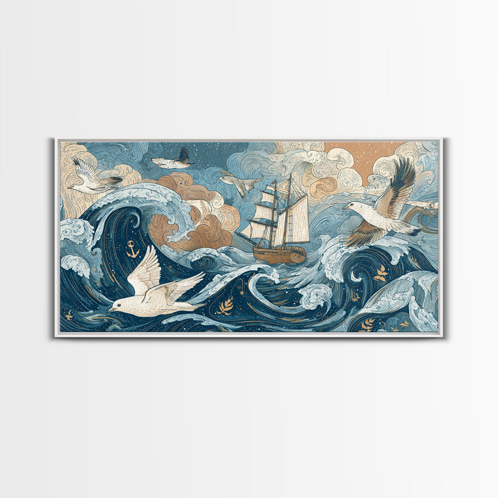 Anchor and Laurel Nautical Crest Without Text Canvas Print, Nautical Art, Printable Art, Coastal Decor, Fine Art, Harbor, NAU-2x1-49