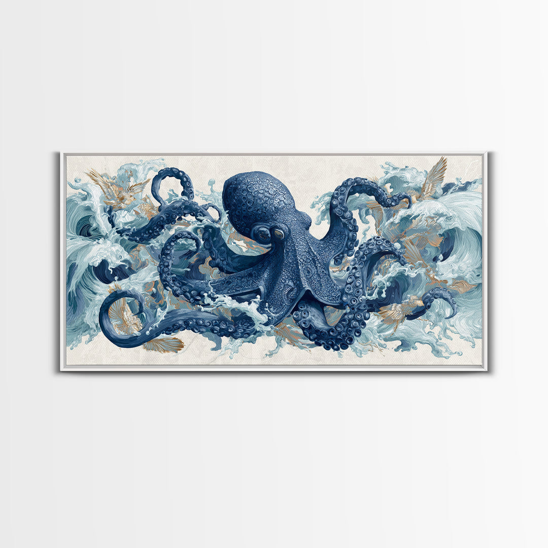 Octopus Wrapped Around an Anchor Canvas Print, Nautical Art, Oil Painting, Coastal Decor, Fine Art, Harbor, Beach Decor, NAU-2x1-57