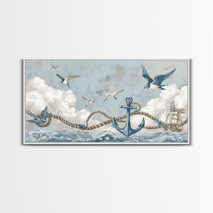 Sailor Tattoo Swallow and Anchor Framed Canvas Print, Nautical Art, Antique Decor, Coastal Decor, Harbor, Downloadable Prints, NAU-2x1-91
