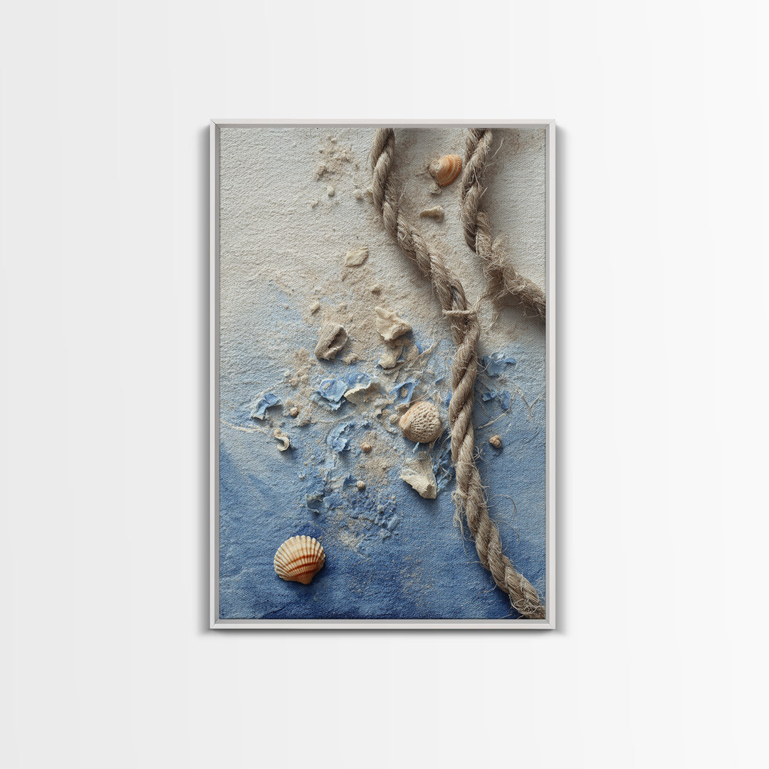 Lobster and Rope Coastal Illustration Framed Canvas Print, Nautical Art, Contemporary Art, Coastal Decor, Fine Art, Harbor, NAU-2x3-4