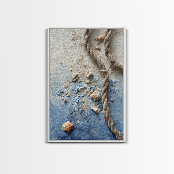 Lobster and Rope Coastal Illustration Framed Canvas Print, Nautical Art, Contemporary Art, Coastal Decor, Fine Art, Harbor, NAU-2x3-4