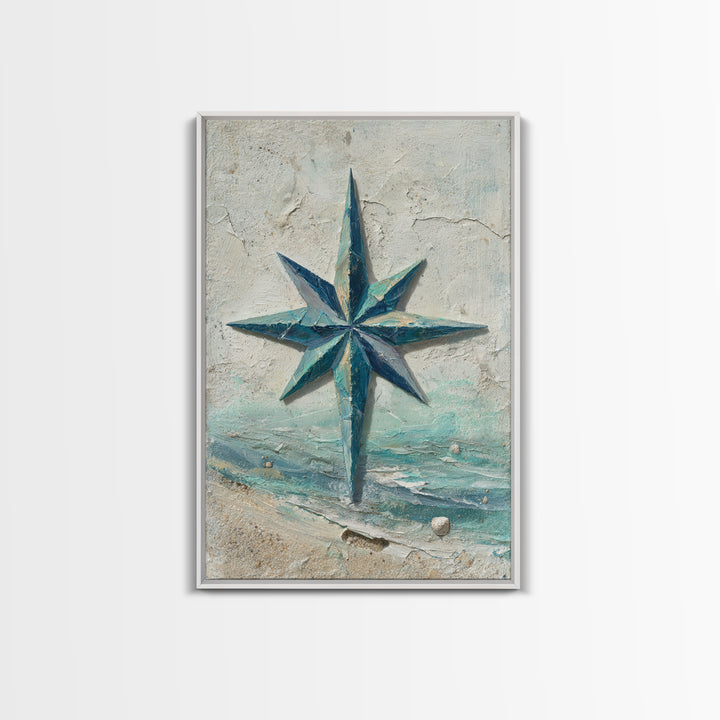 Nautical Star Compass Rose Framed Canvas Print, Nautical Art, Printable Art, Coastal Decor, Fine Art, Harbor, Gallery Wall, NAU-2x3-94