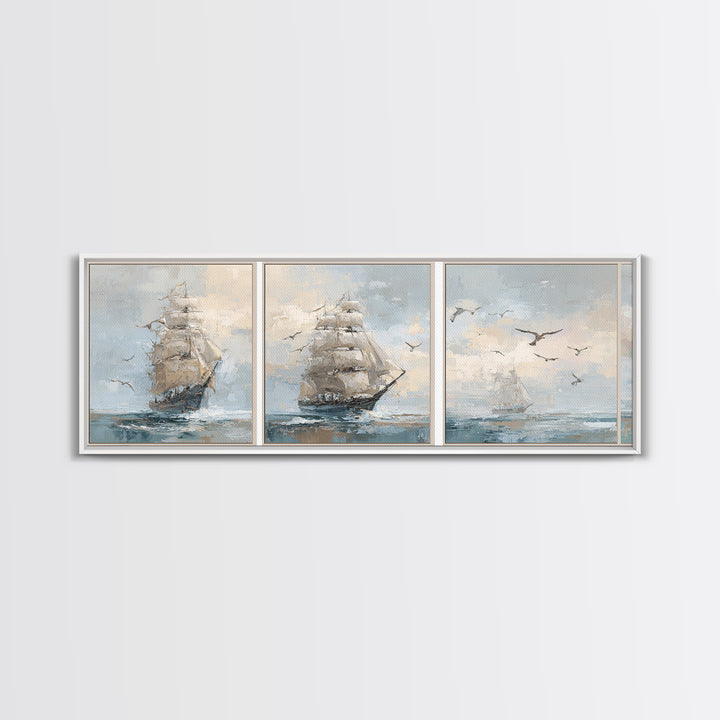 Sea Captain Portrait Framed Canvas Print, Nautical Art, Room Decor, Coastal Decor, Oil Painting, Harbor, Printable, NAU-3x1-23