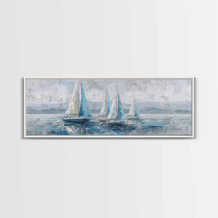 Blueprint Sailboat Technical Drawing Canvas Print, Nautical Art, Neutral Decor, Coastal Decor, Fine Art, Harbor, Home Decor, NAU-3x1-40
