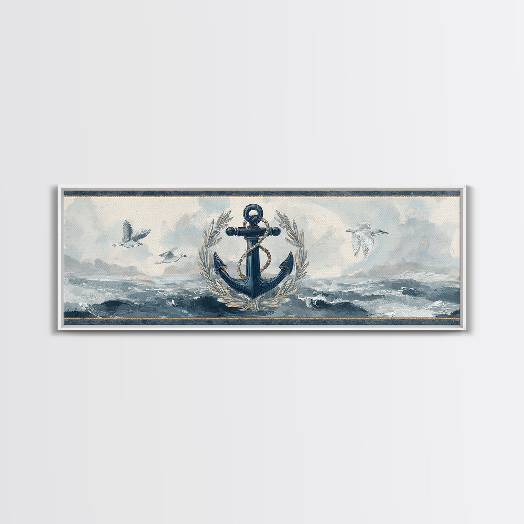 Anchor and Laurel Nautical Crest Without Text Canvas Print, Nautical Art, Beach Print, Coastal Decor, Fine Art, Harbor, NAU-3x1-45
