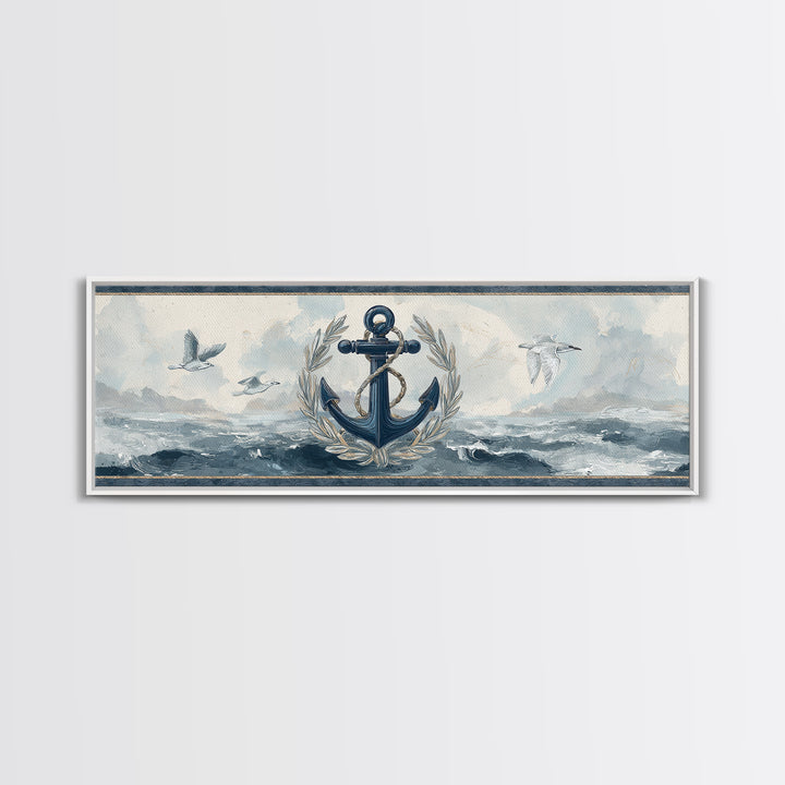 Anchor and Laurel Nautical Crest Without Text Canvas Print, Nautical Art, Beach Print, Coastal Decor, Fine Art, Harbor, NAU-3x1-45