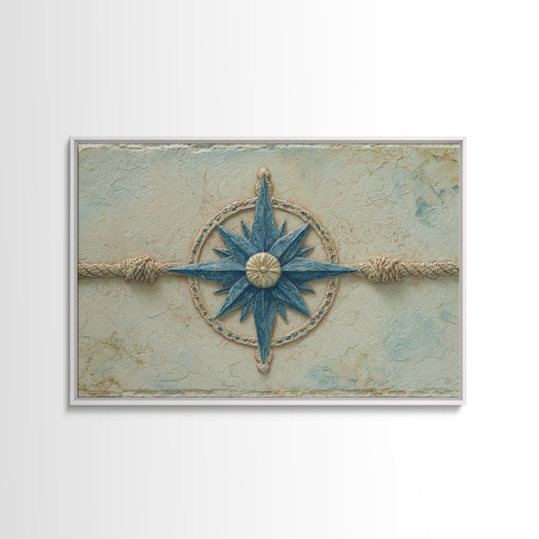 Nautical Star Compass Rose Framed Canvas Print, Nautical Art, Printable Art, Coastal Decor, Fine Art, Harbor, Gallery Wall, NAU-3x2-18