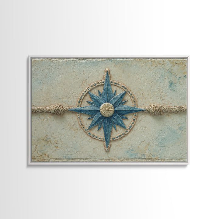 Nautical Star Compass Rose Framed Canvas Print, Nautical Art, Printable Art, Coastal Decor, Fine Art, Harbor, Gallery Wall, NAU-3x2-18