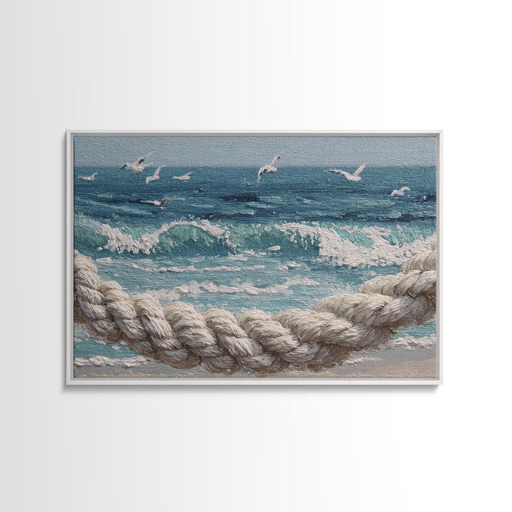 Knotted Rope Pattern Framed Canvas Print, Nautical Art, Statement Artwork, Coastal Decor, Fine Art, Harbor, Wall Decor, NAU-3x2-85