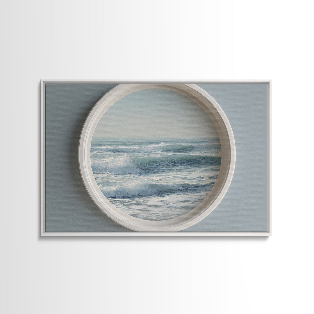 Porthole View of Waves and Moon Canvas Print, Nautical Art, Landscape Art, Coastal Decor, Fine Art, Harbor, Textured Painting, NAU-3x2-98