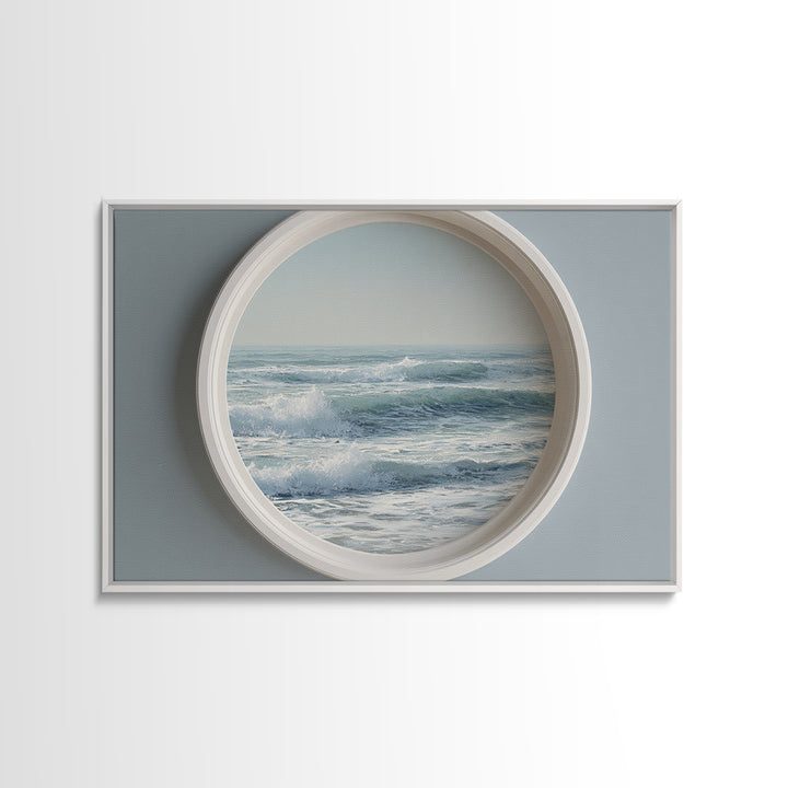 Porthole View of Waves and Moon Canvas Print, Nautical Art, Landscape Art, Coastal Decor, Fine Art, Harbor, Textured Painting, NAU-3x2-98