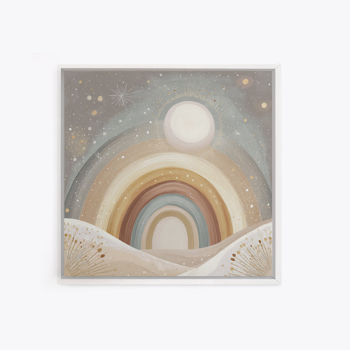Neutral Boho Sun and Arch Shapes Framed Canvas Print, Nursery Decor, Nursery Art, Abstract Art, Nursery, Kids Wall Art, NDE-1x1-11