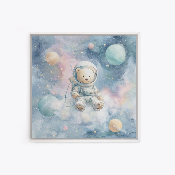 Little Astronaut Bear Canvas Print, Nursery Decor, Wall, Oil Painting, Nursery, Nursery Wall Decals, Woodland Nursery, NDE-1x1-15