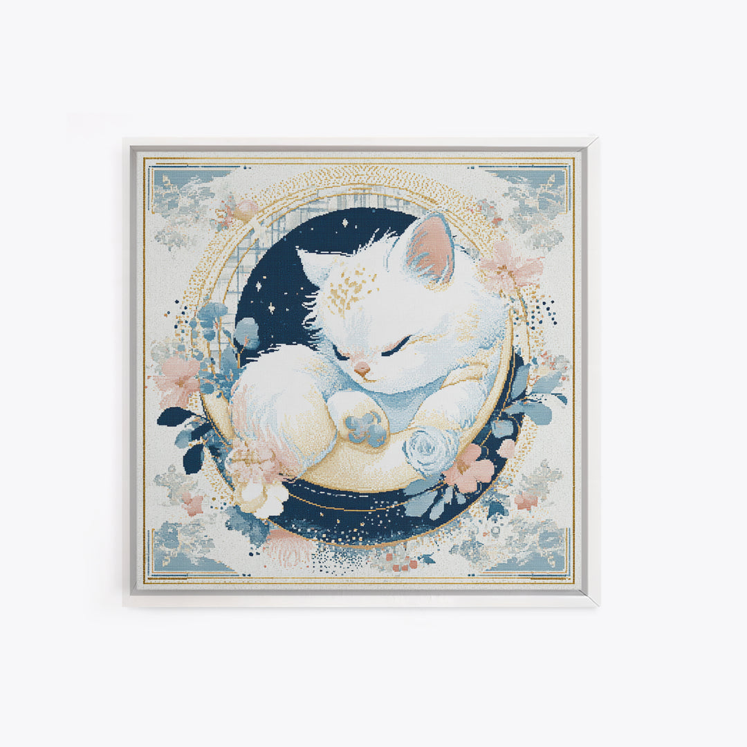 Sleeping Kitten on Crescent Moon Canvas Print, Nursery Decor, Gallery Decor, Fine Art, Nursery, Wall Art, Home Decor, NDE-1x1-17