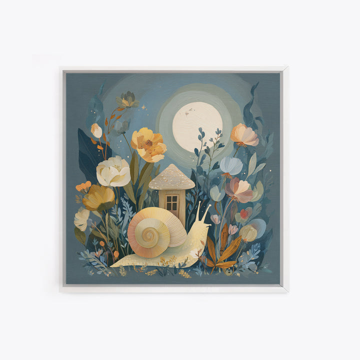 Garden Snail with Mushroom House Canvas Print, Nursery Decor, Nursery, Nursery, Baby Girl Nursery Decor, Nursery Name Sign, NDE-1x1-23