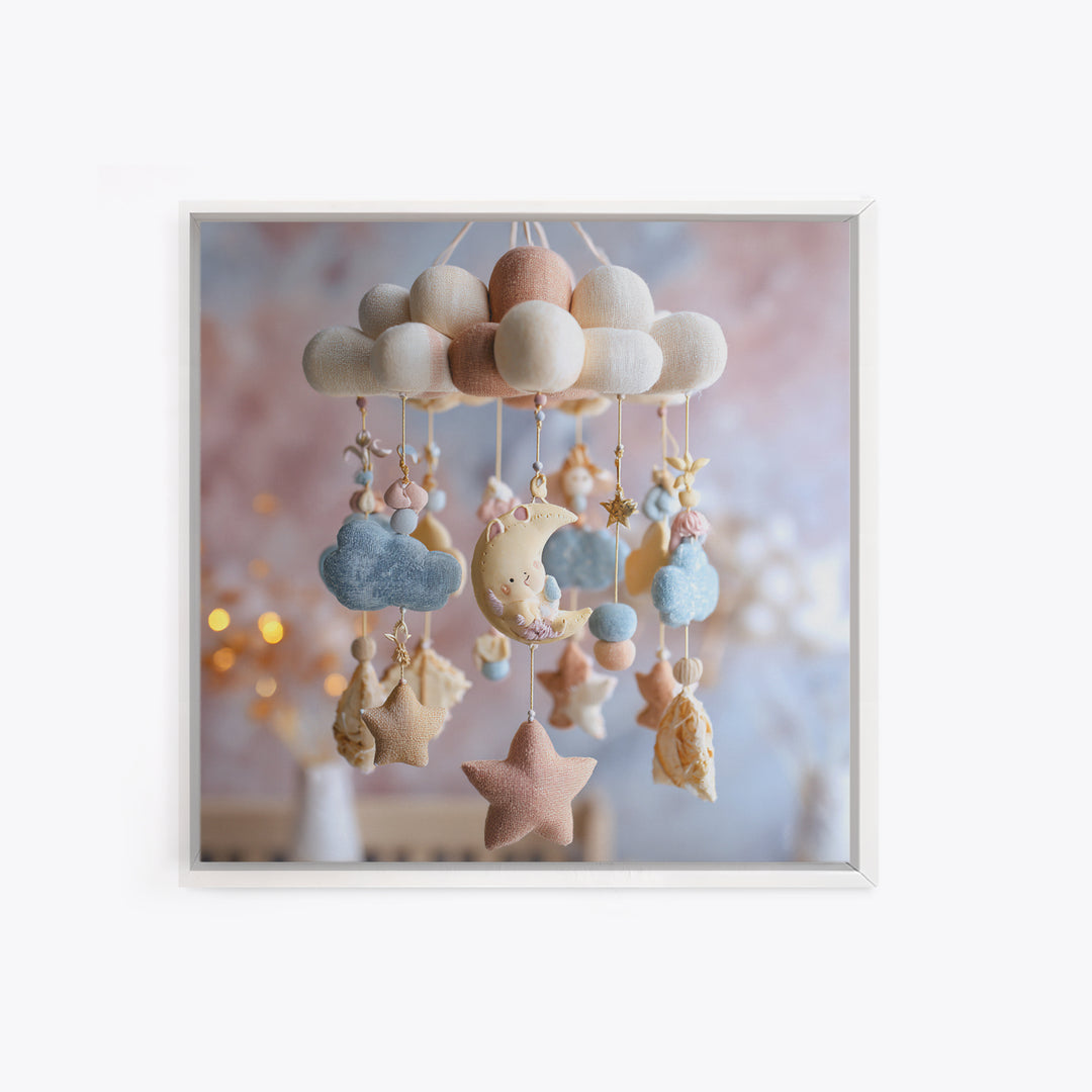 Moon Phase Mobile Framed Canvas Print, Nursery Decor, Playroom Decor, Fine Art, Nursery, Boy Nursery Decor, Gallery Decor, NDE-1x1-27