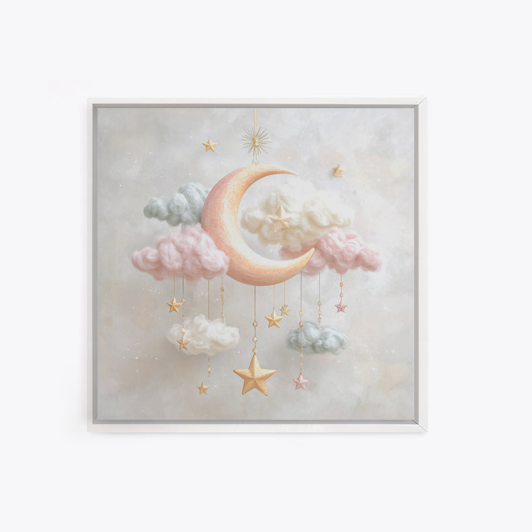 Moon Phase Mobile Canvas Print, Nursery Decor, Wall Decals, Abstract Art, Nursery, Girl Nursery Decor, Nursery Name Sign, NDE-1x1-3