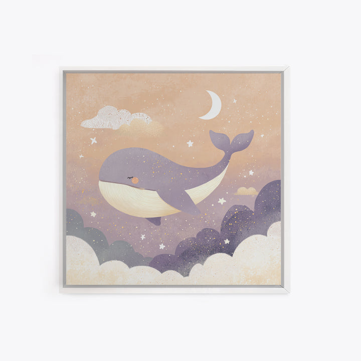 Baby Whale Swimming Through Stars Framed Canvas Print, Nursery Decor, Gallery Decor, Fine Art, Nursery, Wall Art, Home Decor, NDE-1x1-32
