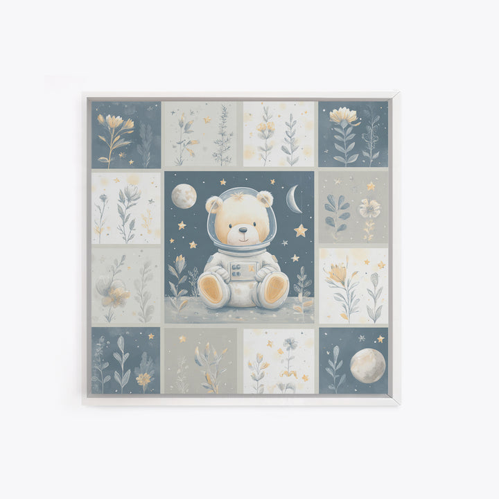 Little Astronaut Bear Framed Canvas Print, Nursery Decor, Safari Nursery Decor, Fine Art, Nursery, Modern Decor, Fine Art Print, NDE-1x1-39