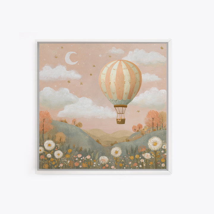 Hot Air Balloon Drifting Canvas Print, Nursery Decor, Safari Nursery Decor, Fine Art, Nursery, Modern Decor, Fine Art Print, NDE-1x1-60