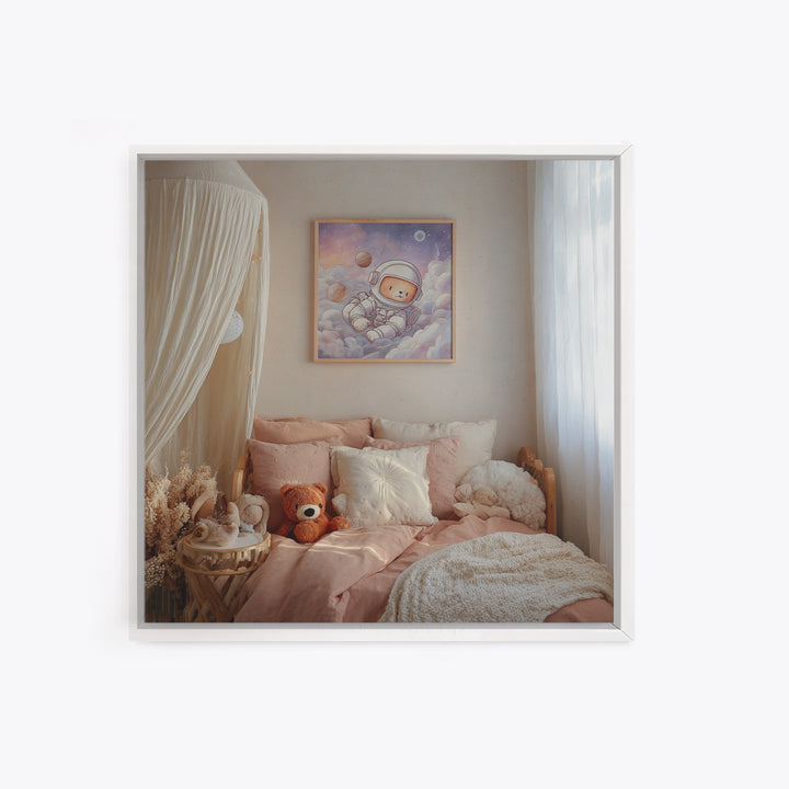 Little Astronaut Bear Framed Canvas Print, Nursery Decor, Neutral Decor, Fine Art, Nursery, Home Decor, Wall Decor, Art Print, NDE-1x1-63
