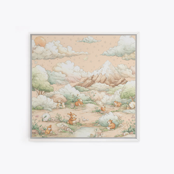 Calm Mountain Nursery Landscape Framed Canvas Print, Nursery Decor, Kids Wall Art, Fine Art, Nursery, Room Decor, NDE-1x1-72