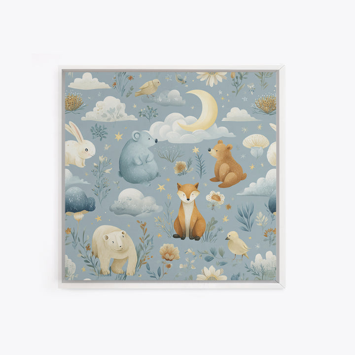 Woodland Animal Parade Framed Canvas Print, Nursery Decor, Fine Art Print, Fine Art, Nursery, Nursery Wall Art, NDE-1x1-74
