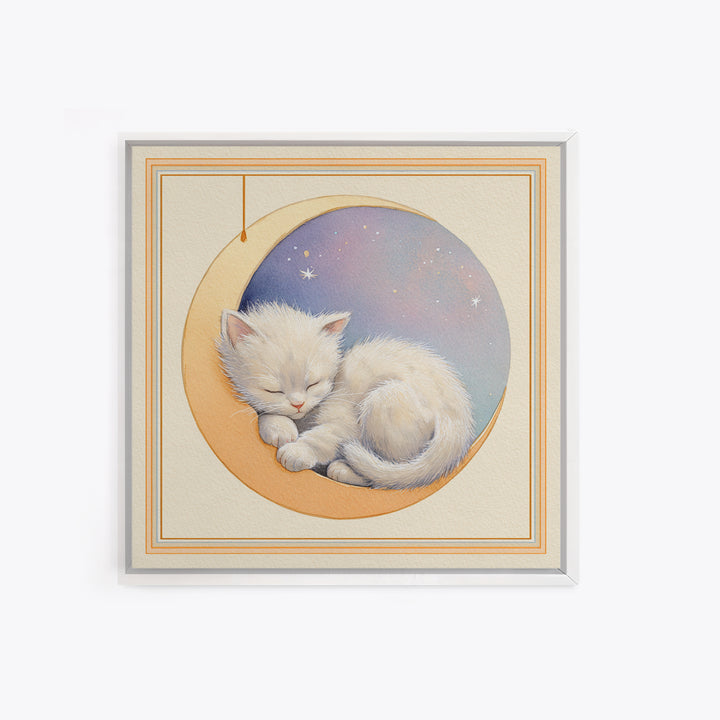 Sleeping Kitten on Crescent Moon Canvas Print, Nursery Decor, Contemporary Art, Nursery, Wall Decals, Nursery Wall Decor, NDE-1x1-89
