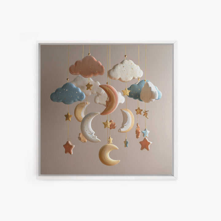 Moon Phase Mobile Canvas Print, Nursery Decor, Art Print, Nursery, Woodland Nursery Decor, Nursery Prints, Playroom Decor, NDE-1x1-99