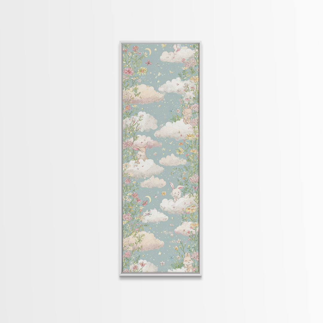 Pastel Butterfly and Wildflower Pattern Canvas Print, Nursery Decor, Nursery Wall Decals, Oil Painting, Nursery, NDE-1x3-100