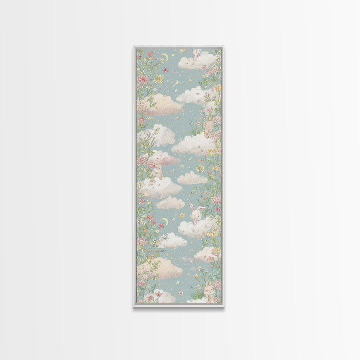 Pastel Butterfly and Wildflower Pattern Canvas Print, Nursery Decor, Nursery Wall Decals, Oil Painting, Nursery, NDE-1x3-100