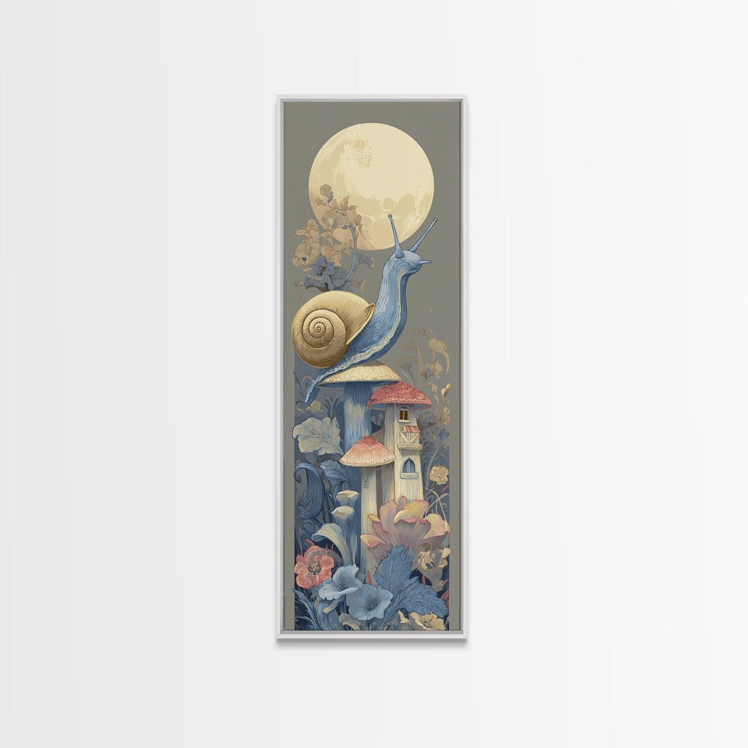 Garden Snail with Mushroom House Canvas Print, Nursery Decor, Nursery Prints, Nursery, Nursery Wall Decal, Boy Nursery Decor, NDE-1x3-11