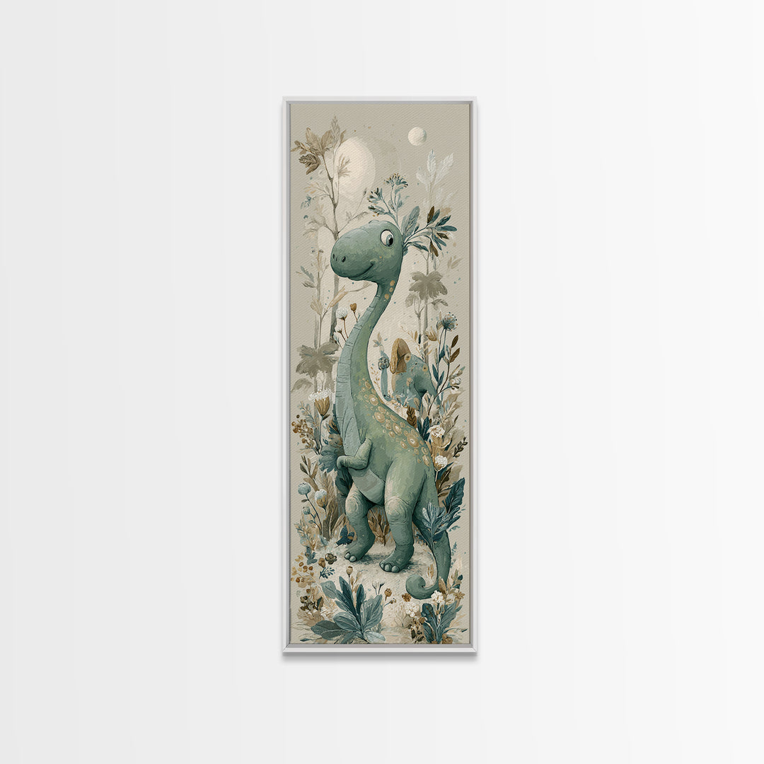 Gentle Dinosaur Family Framed Canvas Print, Nursery Decor, Nursery Wall Decor, Nursery, Nursery Name Sign, Kids Wall Art, NDE-1x3-19