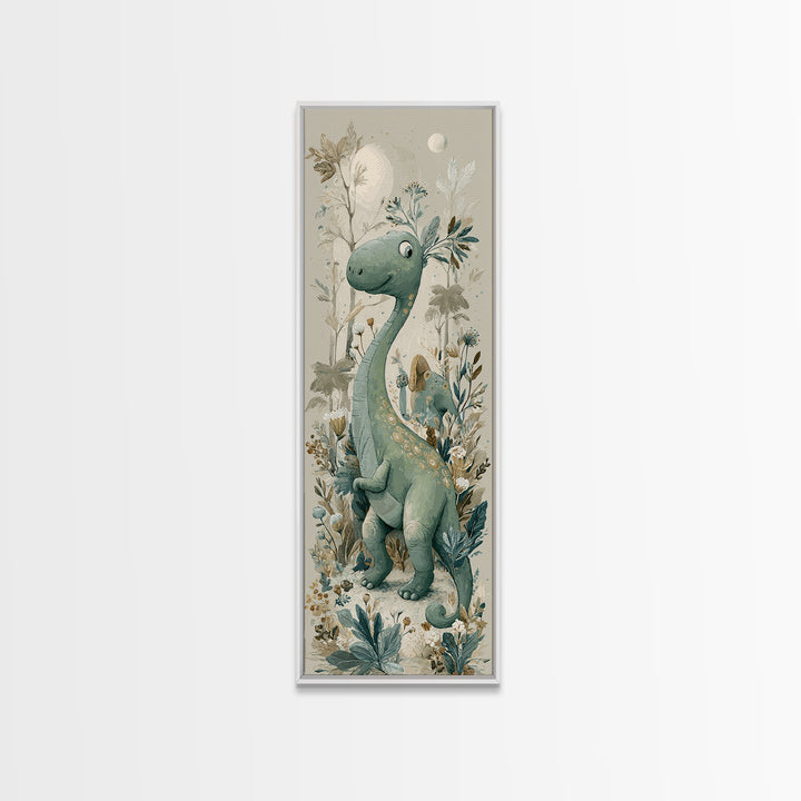 Gentle Dinosaur Family Framed Canvas Print, Nursery Decor, Nursery Wall Decor, Nursery, Nursery Name Sign, Kids Wall Art, NDE-1x3-19