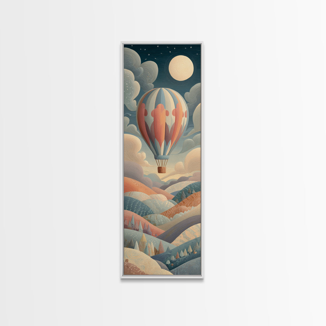Hot Air Balloon Drifting Framed Canvas Print, Nursery Decor, Art Print, Nursery, Woodland Nursery Decor, Nursery Prints, NDE-1x3-24