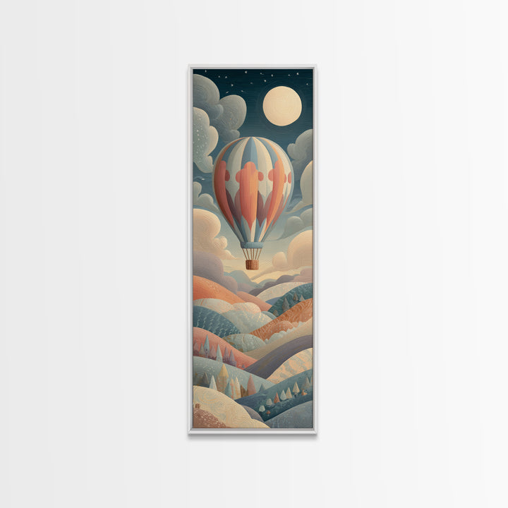 Hot Air Balloon Drifting Framed Canvas Print, Nursery Decor, Art Print, Nursery, Woodland Nursery Decor, Nursery Prints, NDE-1x3-24