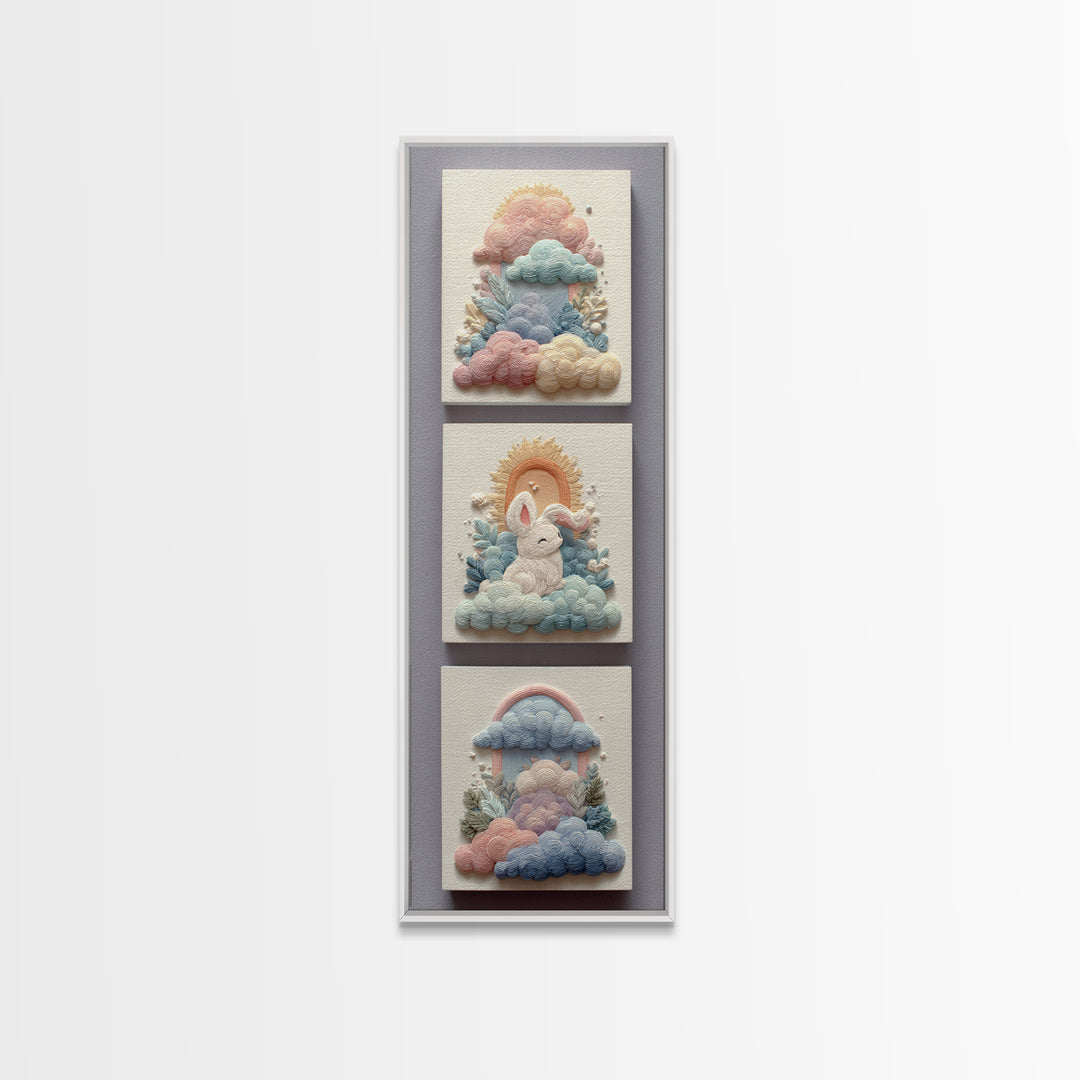 Pastel Rainbow with Soft Cloud Shapes Canvas Print, Nursery Decor, Minimalist Decor, Nursery, Wall Decals, Nursery Wall Decor, NDE-1x3-37