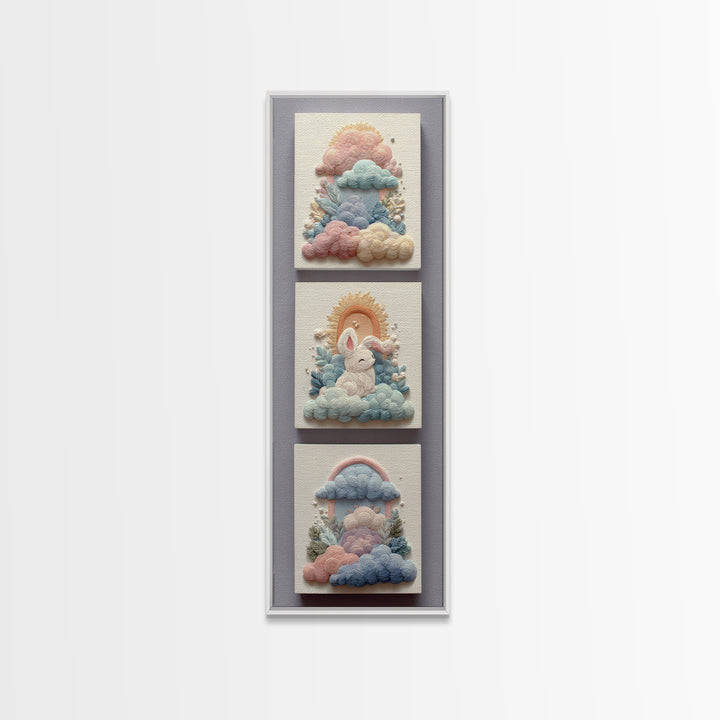 Pastel Rainbow with Soft Cloud Shapes Canvas Print, Nursery Decor, Minimalist Decor, Nursery, Wall Decals, Nursery Wall Decor, NDE-1x3-37