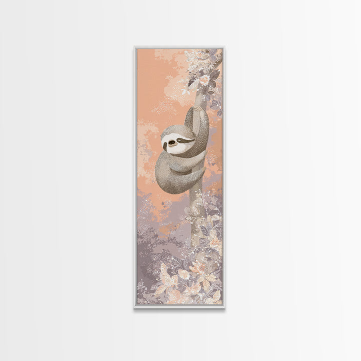 Sleepy Sloth Hanging from Branch Canvas Print, Nursery Decor, Neutral Decor, Oil Painting, Nursery, Home Decor, Wall Decor, NDE-1x3-42