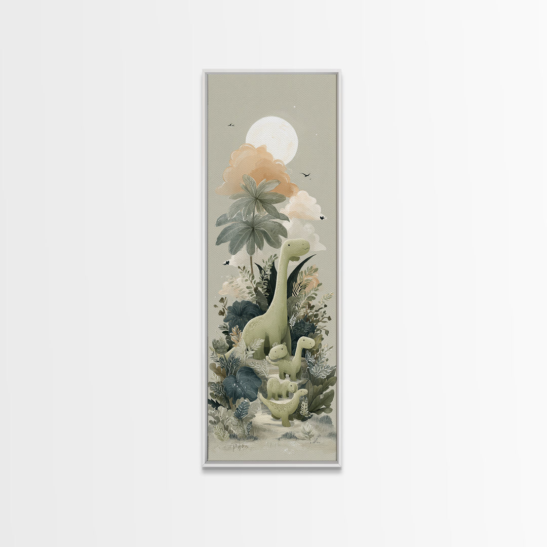Gentle Dinosaur Family Canvas Print, Nursery Decor, Floral Wall Art, Fine Art, Nursery, Gallery Decor, Neutral Decor, NDE-1x3-43