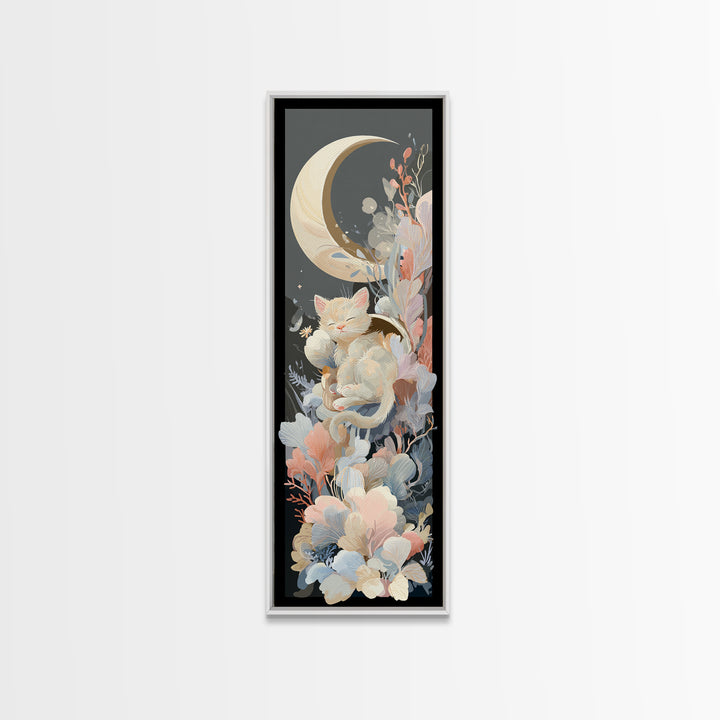 Sleeping Kitten on Crescent Moon Canvas Print, Nursery Decor, Fine Art Print, Fine Art, Nursery, Nursery Wall Art, NDE-1x3-5