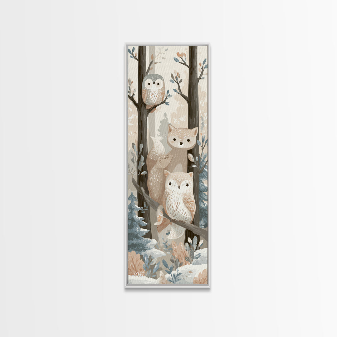 Fox and Owl Friends Framed Canvas Print, Nursery Decor, Fine Art Print, Fine Art, Nursery, Printable Wall Art, Nursery Wall Art, NDE-1x3-50