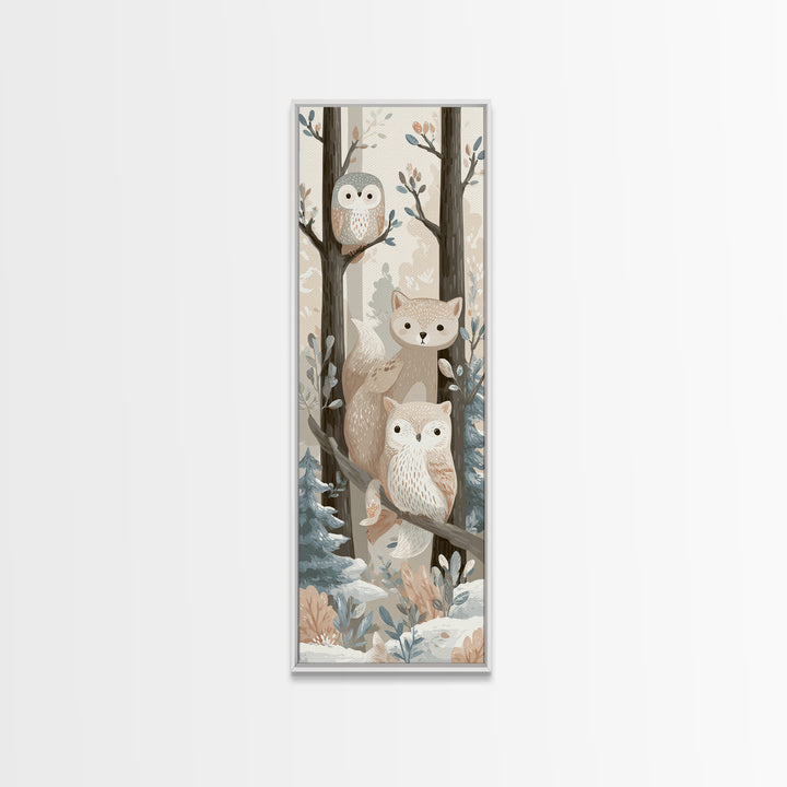 Fox and Owl Friends Framed Canvas Print, Nursery Decor, Fine Art Print, Fine Art, Nursery, Printable Wall Art, Nursery Wall Art, NDE-1x3-50