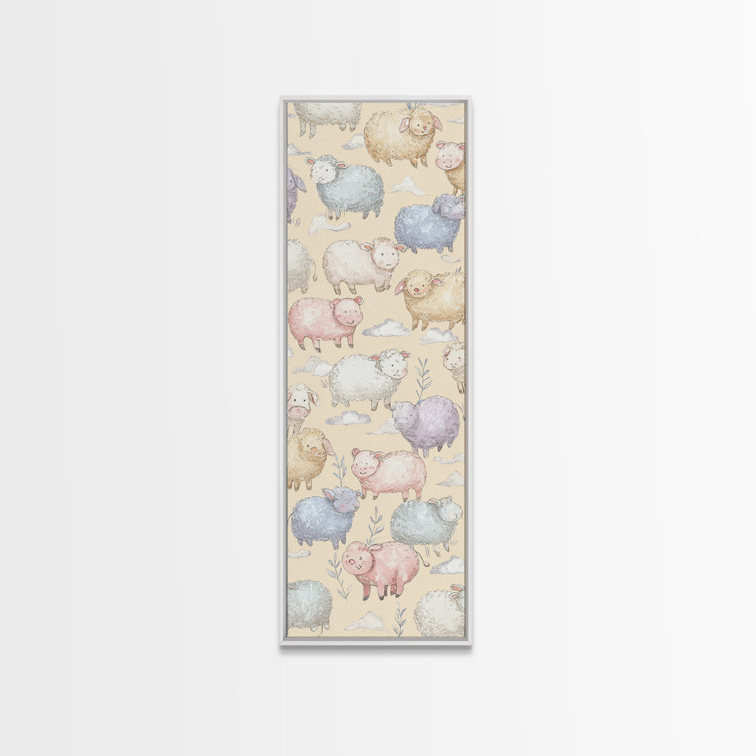 Farm Animals in Soft Watercolor Style Framed Canvas Print, Nursery Decor, Nursery Wall Decal, Oil Painting, Nursery, NDE-1x3-54
