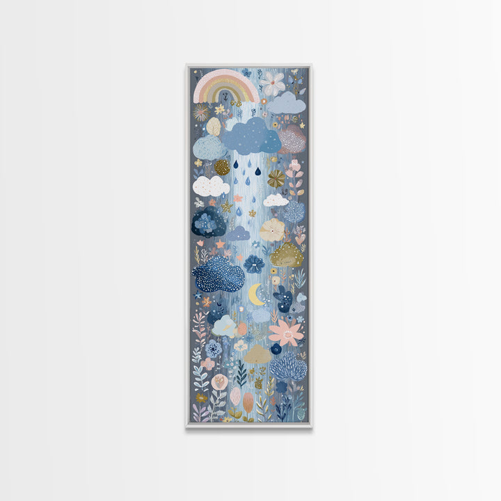 Cloud Rainbow and Raindrop Composition Canvas Print, Nursery Decor, Nursery Prints, Fine Art, Nursery, Nursery Wall Decal, NDE-1x3-56
