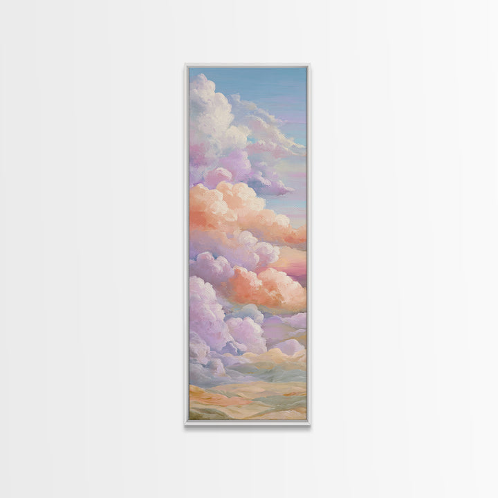 Pastel Rainbow with Soft Cloud Shapes Framed Canvas Print, Nursery Decor, Abstract Art, Nursery, Nursery Prints, NDE-1x3-61