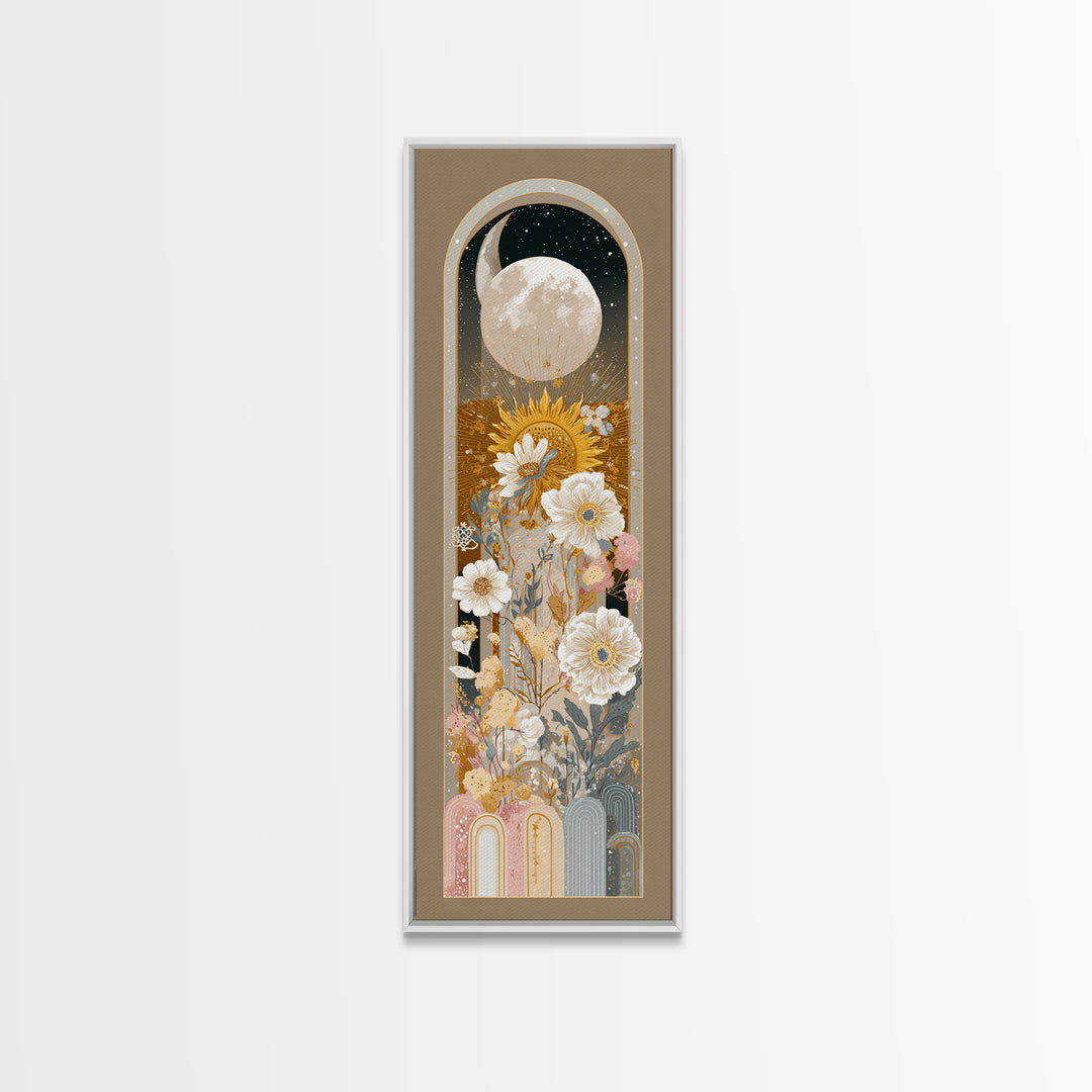 Neutral Boho Sun and Arch Shapes Framed Canvas Print, Nursery Decor, Gallery Decor, Fine Art, Nursery, Wall Art, Home Decor, NDE-1x3-71