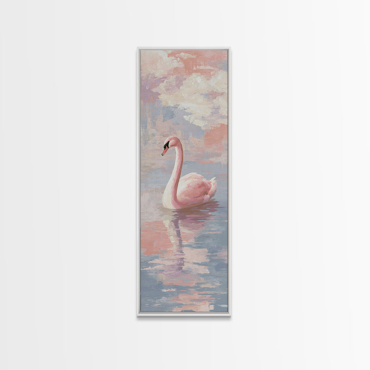 Pink Swan on Calm Pond Canvas Print, Nursery Decor, Nursery Wall Decor, Fine Art, Nursery, Nursery Name Sign, Kids Wall Art, NDE-1x3-73