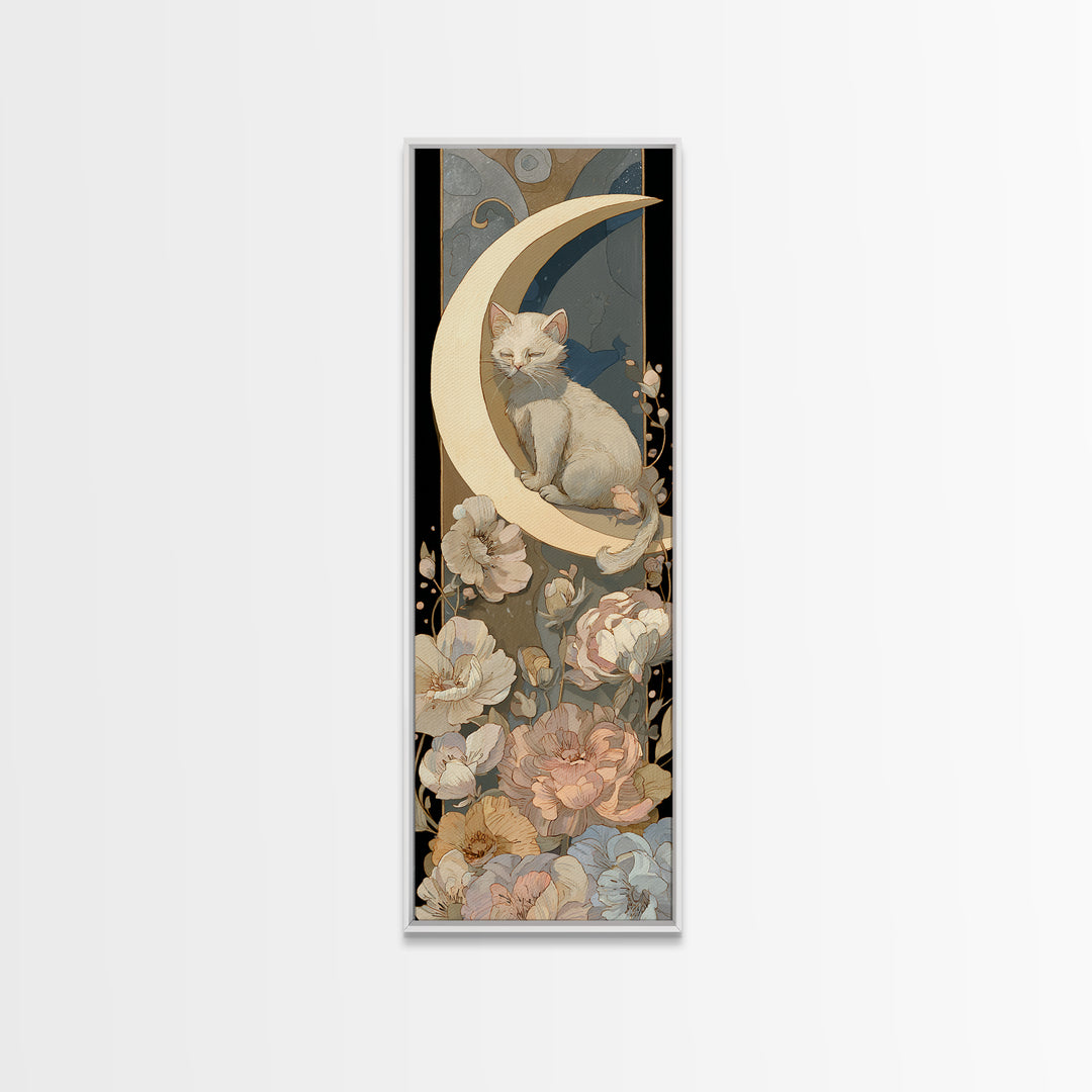 Sleeping Kitten on Crescent Moon Canvas Print, Nursery Decor, Wall Decor, Nursery, Woodland Nursery Decor, Nursery Prints, NDE-1x3-77