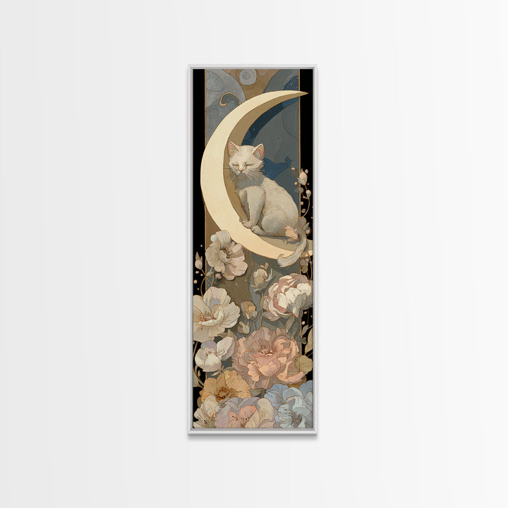 Sleeping Kitten on Crescent Moon Canvas Print, Nursery Decor, Wall Decor, Nursery, Woodland Nursery Decor, Nursery Prints, NDE-1x3-77
